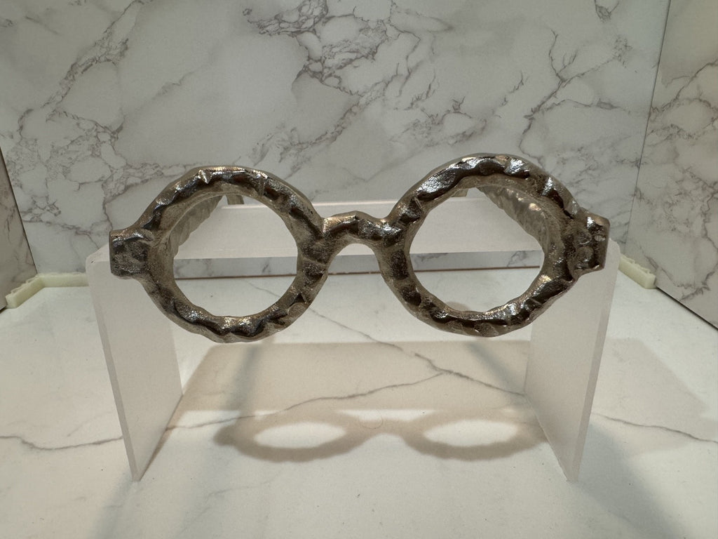 Silver Hammered Aluminium Eyeglass Spectacles Glasses Art Decor Sculpture, New