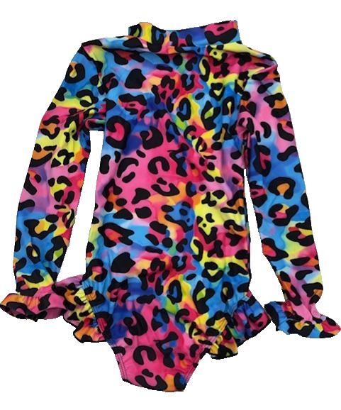 Girl Long sleeve One-piece Multicolor Zipper Swimsuit w/Animal Print 8-10yr. NEW