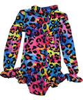 Girl Long sleeve One-piece Multicolor Zipper Swimsuit w/Animal Print 8-10yr. NEW