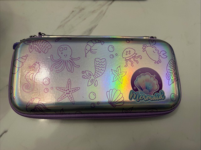 Mermaid Metallic Zip Up Girl Pencil Box Game Case Doll Case Multi use w/Straps