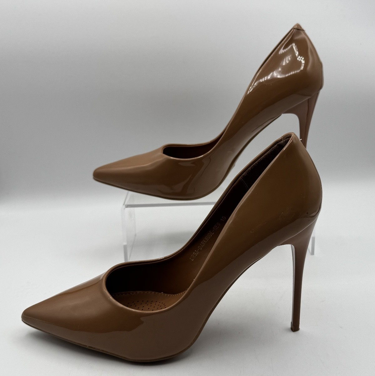 Azalea Wang Dark Nude Women Stiletto Size 10 Brown Glossy Pumps, 4 in Heels, NEW