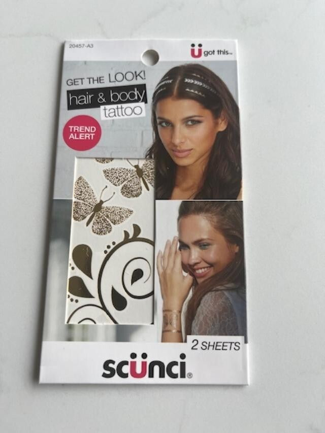 Scunci Get The Look Hair & Body Tattoos 3 Pk, 2 Sheets Per Pk, 6 designs Sealed