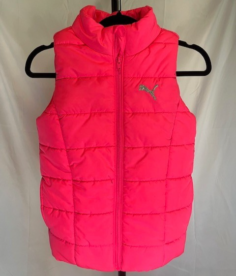 PUMA Girls Quilted Vest Size 7/8Puffer Vest Full Zip Bright Hot Pink w/Pockets
