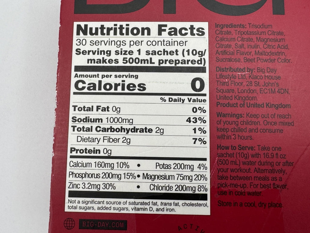Big Day Instant Hydration Electrolytes Powder Packs Raspberry Drink Mix 24 pk.