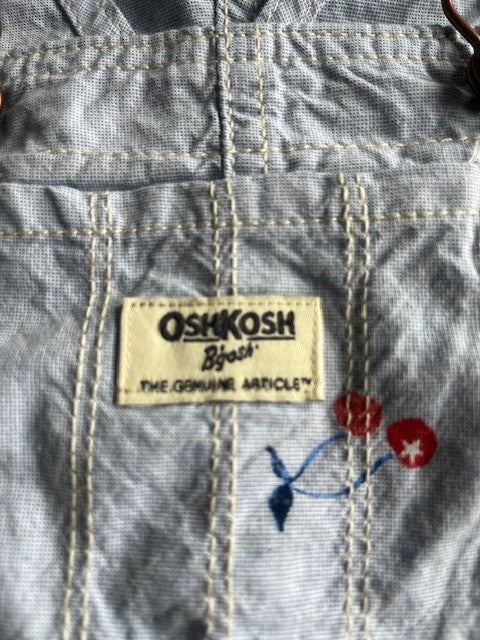 OshKosh B’Gosh Overalls Shortalls Baby/Kid Size 2T Light Blue W/Red Cherries NWT