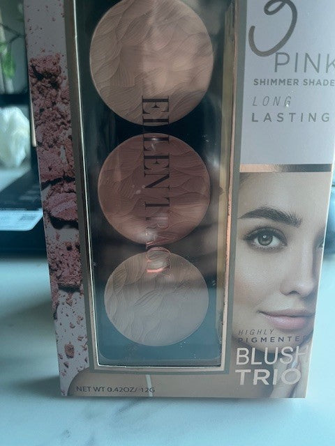 Ellen Tracy 3 Pink Shimmer Shades Blush Trio Rose /Pink/Dip Pink Blush Trio NIP