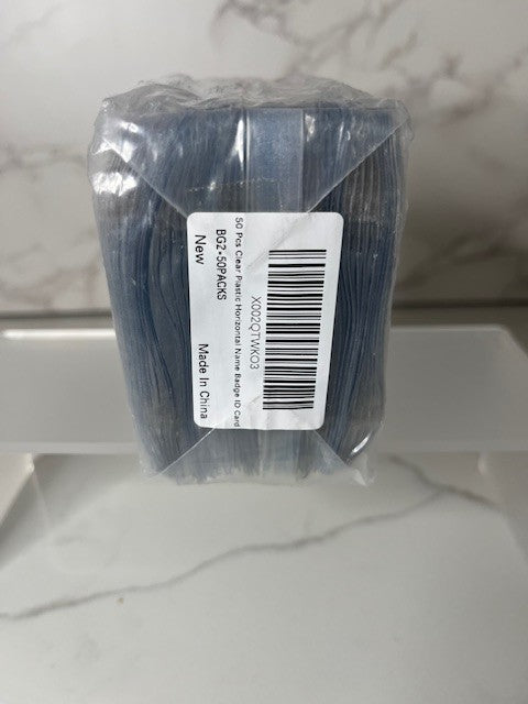 Clear Horizontal ID Badge Holder, Plastic, Standard Size, 50 Pieces - New Sealed