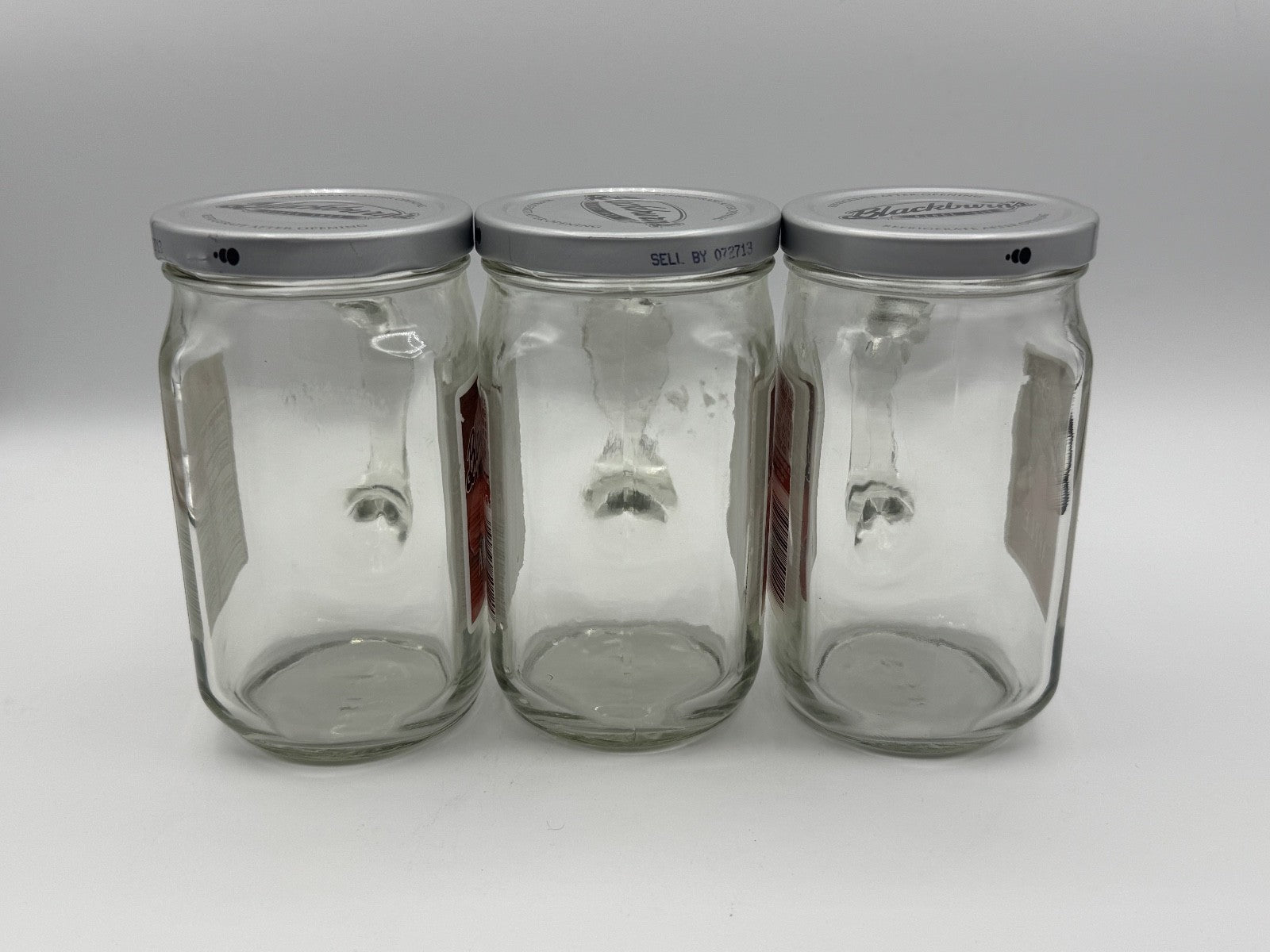 3-Vintage Blackburns Apple Jelly Jar Classic Clear Drink Mug W/Handle 12oz w/Lid