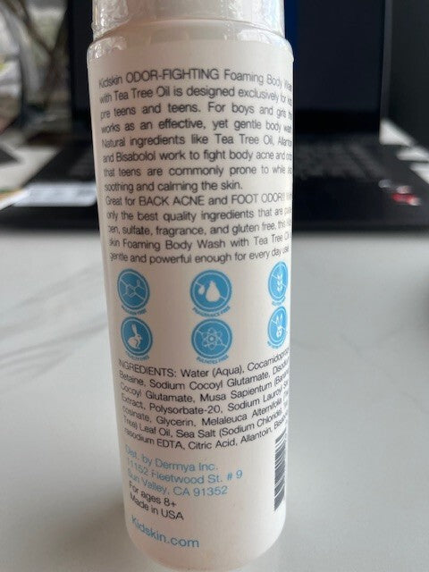 Kidskin Odor Refreshing Foaming Fighting Tea Tree Body Wash & Foot Odor Kids 8oz
