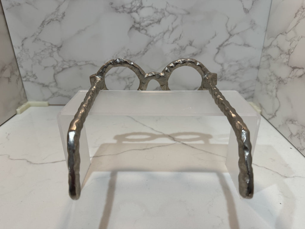 Silver Hammered Aluminium Eyeglass Spectacles Glasses Art Decor Sculpture, New