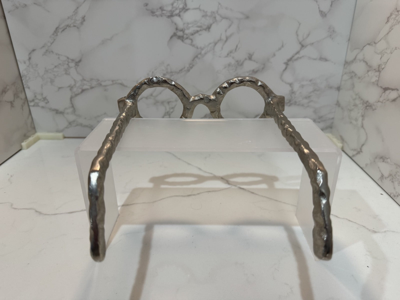 Silver Hammered Aluminium Eyeglass Spectacles Glasses Art Decor Sculpture, New