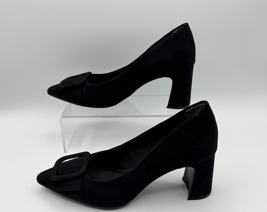 Anne Klein Women's Bentley Buckle Block Heel Pumps Black Suede, Size 6.5 NEW 003
