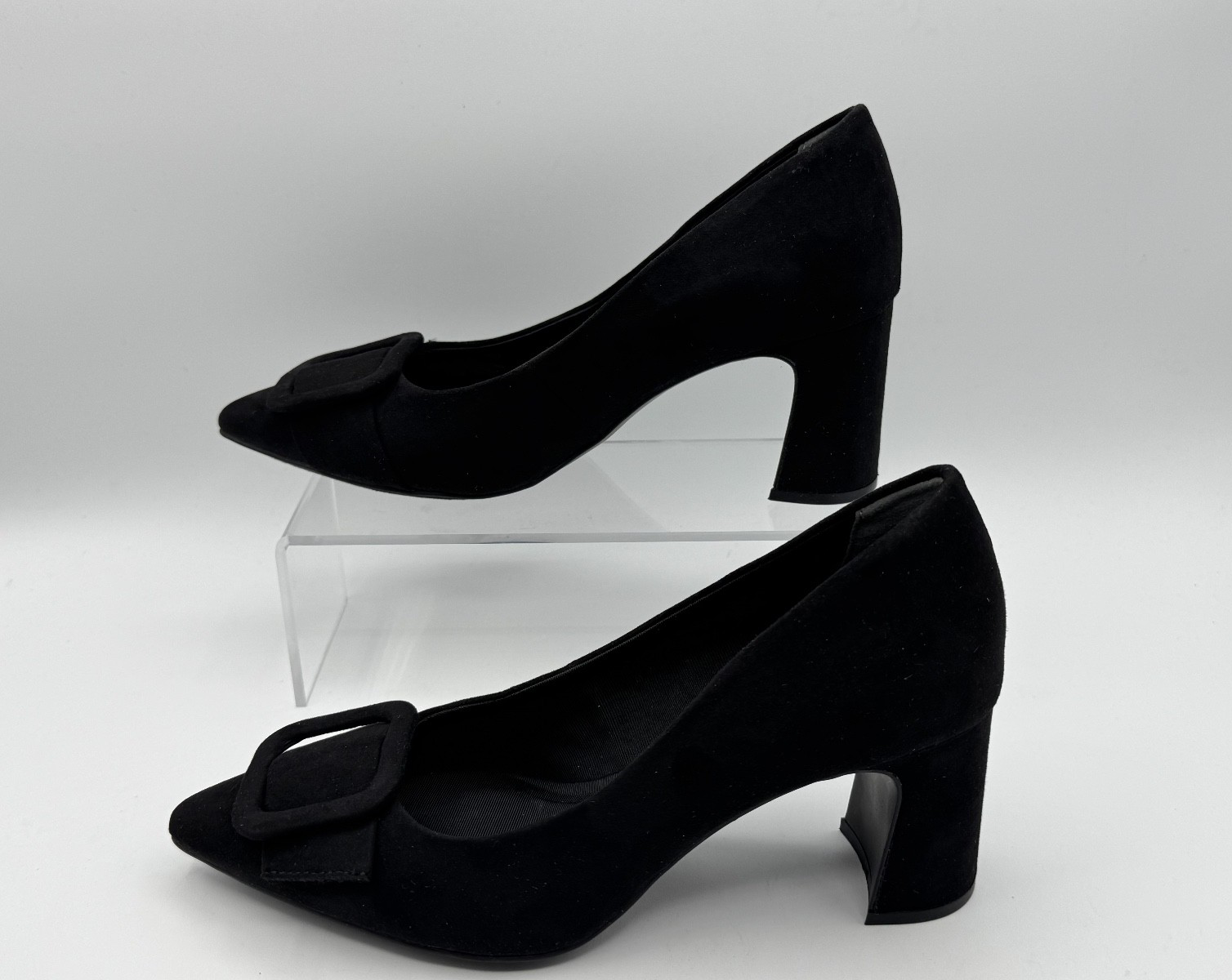Anne Klein Women's Bentley Buckle Block Heel Pumps Black Suede, Size 6.5 NEW 003