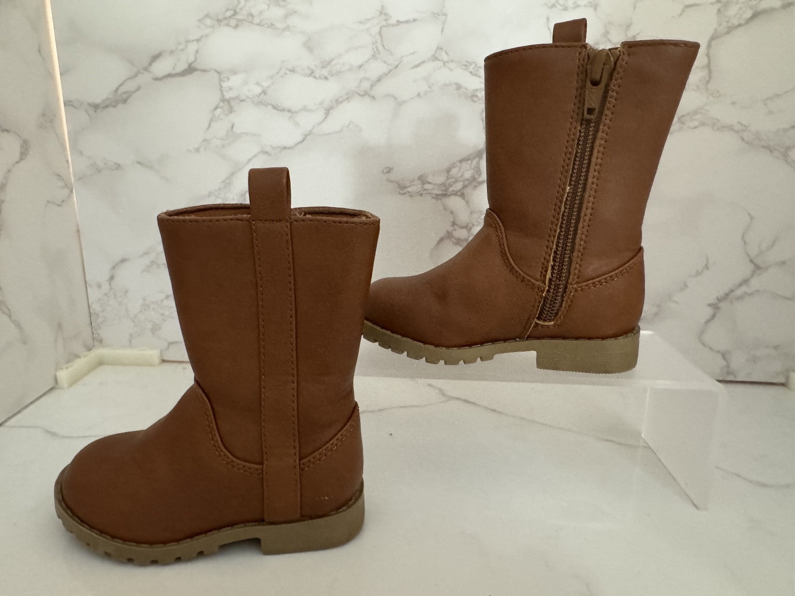 Old Navy Toddler Girls Solid Brown Faux Leather Side Zip Tall Boots Toddler Sz 5