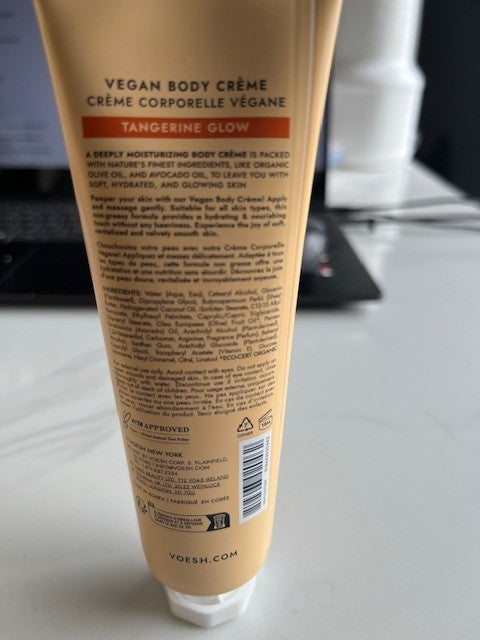 NEW SEALED VOESH NEW YORK VEGAN BODY CREME- TANGERINE GLOW, 3 oz -SEALED NEW