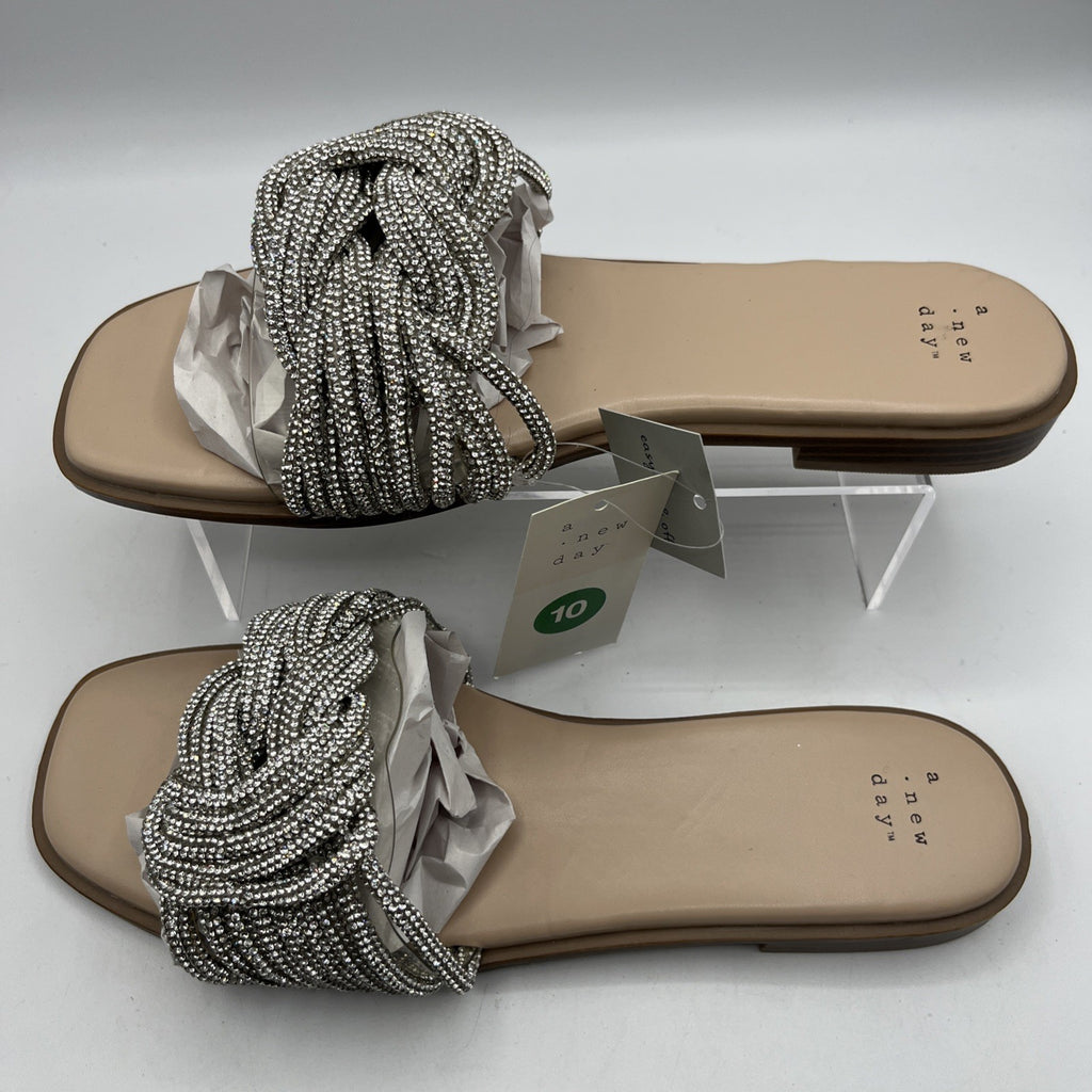 a new day women's slides 546 Sliver Braided Strap Slide Sandals Casual Slip-on