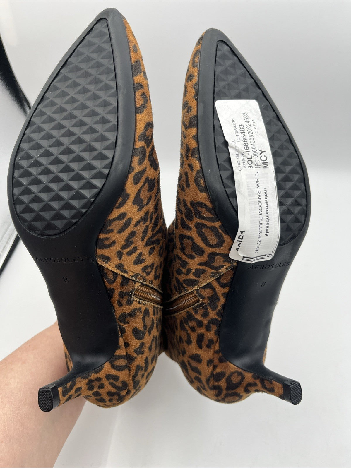 Aerosoles EDITH Leopard Print Zip Pointed Toe Ankle Fax Suede Heel Boot Sz.8 New