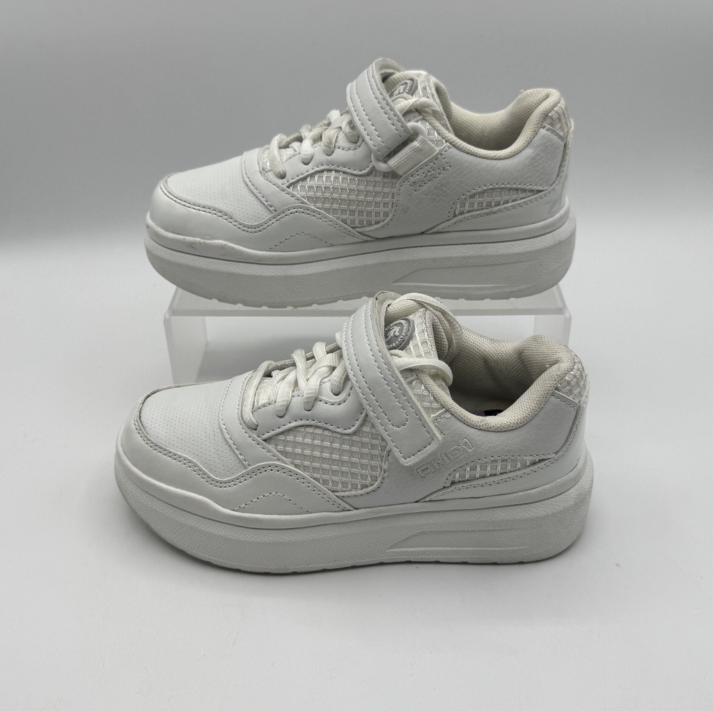 AND1 White Platform Court Big Girls Sneakers Shoes Size 13 Kids, White, Pre-own