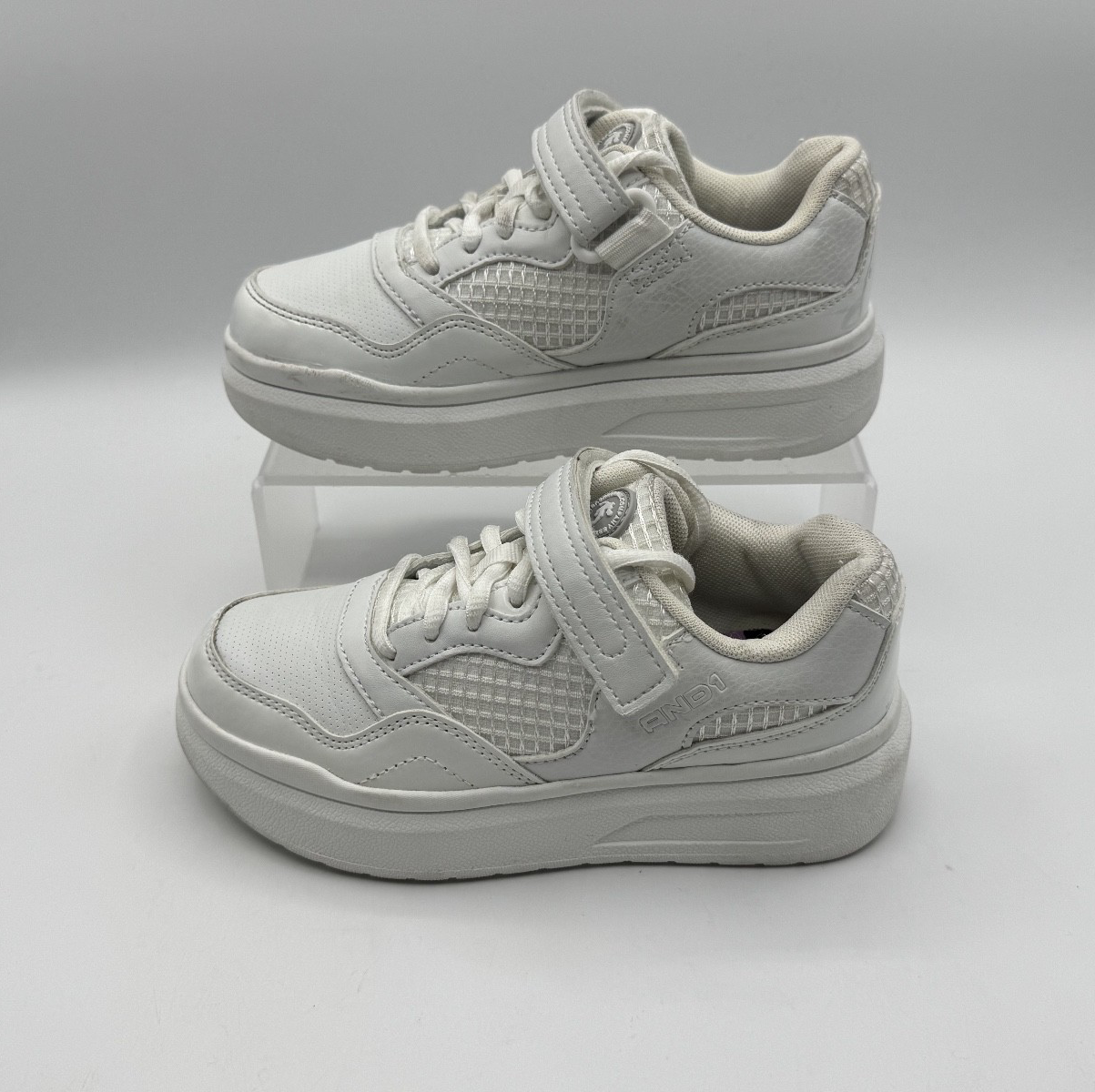 AND1 White Platform Court Big Girls Sneakers Shoes Size 13 Kids, White, Pre-own