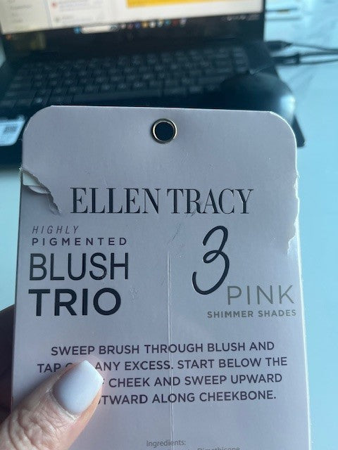 Ellen Tracy 3 Pink Shimmer Shades Blush Trio Rose /Pink/Dip Pink Blush Trio NIP