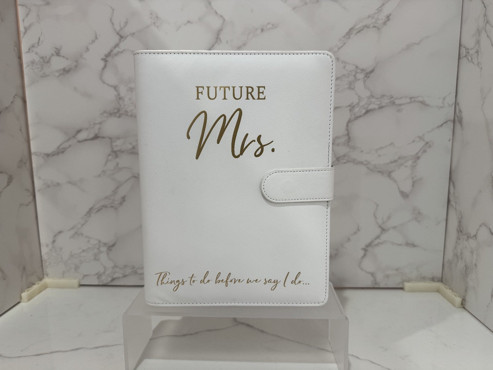 Wedding Planner Book and Organizer for The Bride White Faux Leather, Gold Foil