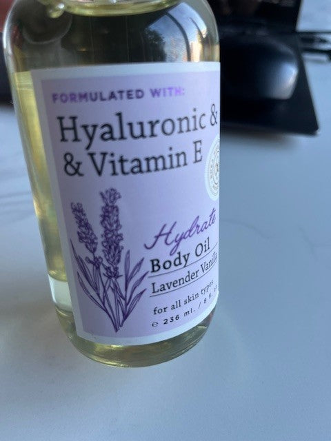 Rhea Modern Vitamin E & Hyaluronic Body Oil Lavender Vanilla 8 oz All Skin Types