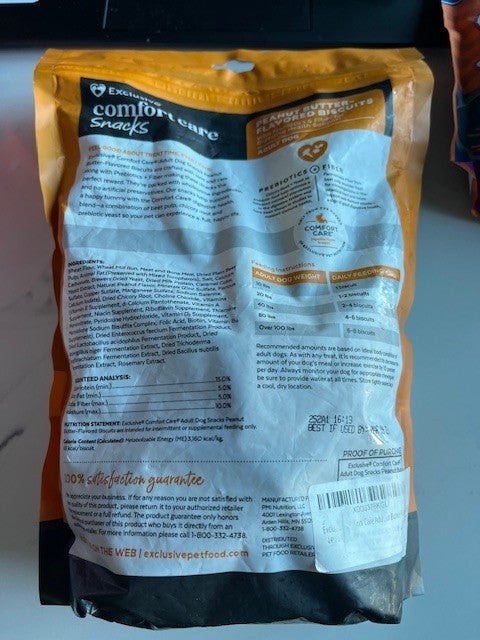 Exclusive Comfort Care Dog Snacks Biscuits Prebiotics + Fiber &Sizzlers Original