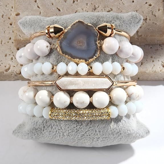 Yomisa 6PCS Natural Boho Beaded Bracelets/Bangle for Women Men,Healing