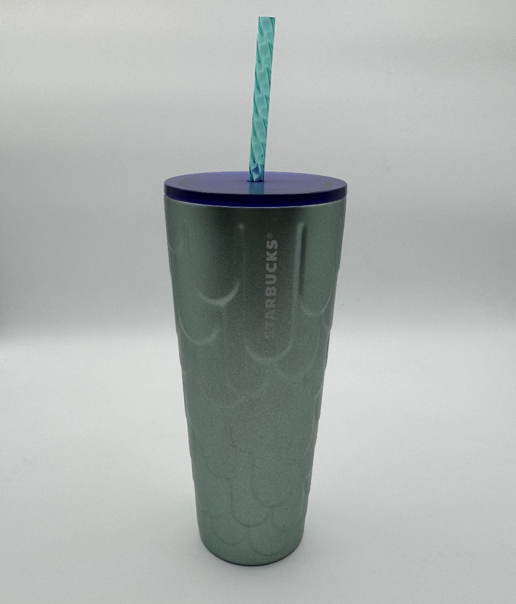 Starbucks Mermaid Scales Green Textured Metal 24oz Tumbler  w/ New Straw + Lid