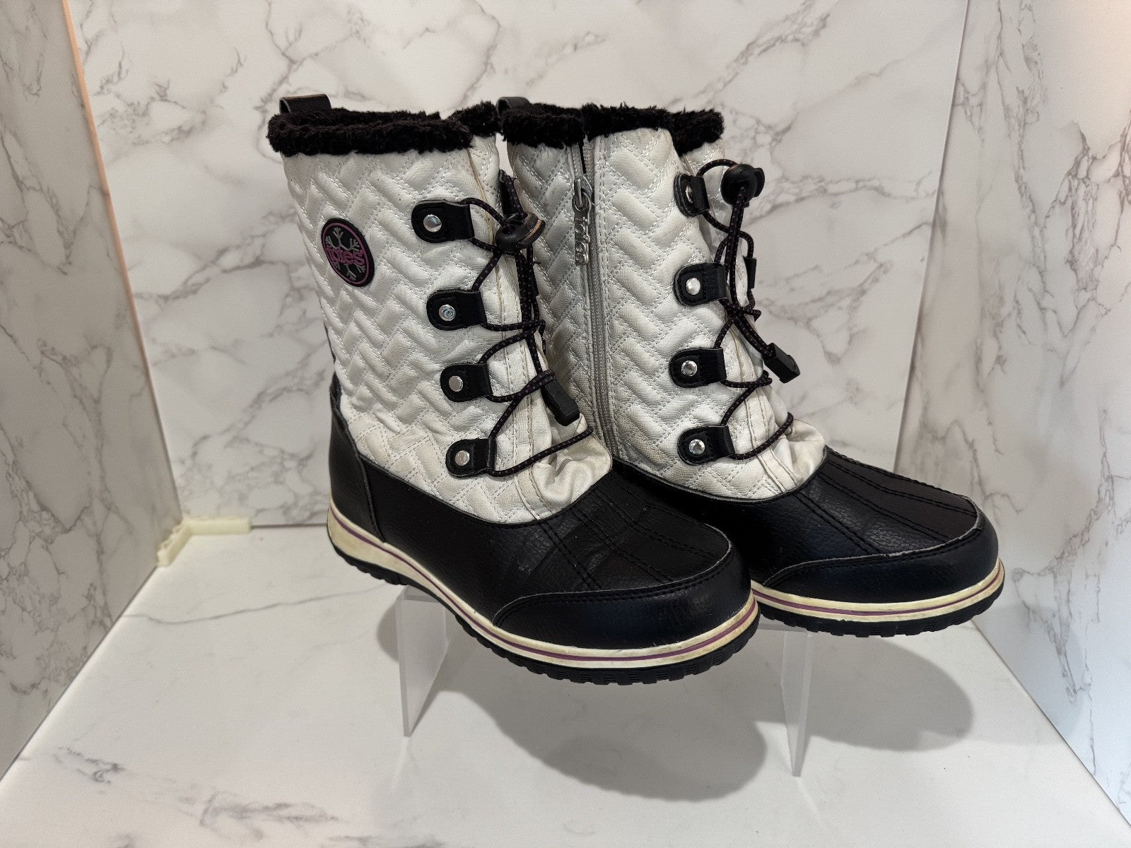 Totes Kids Snow Boots Girls Makenzie Black & White Size 6,Winter Boots,Pre-owned