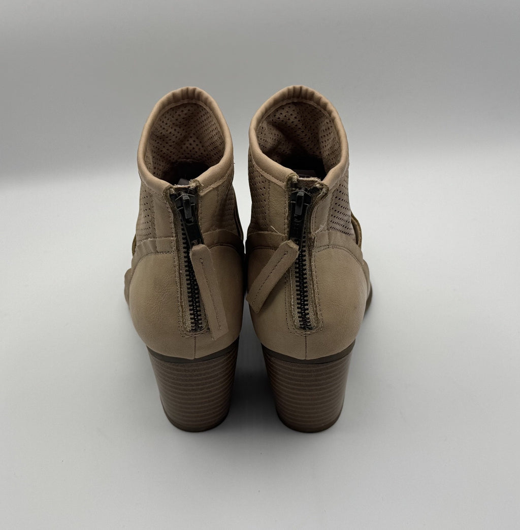 White Mountain Women's Leather Side Zip Ankle Heel Bootie Sz 9 1/2 Tan,Pre-owned