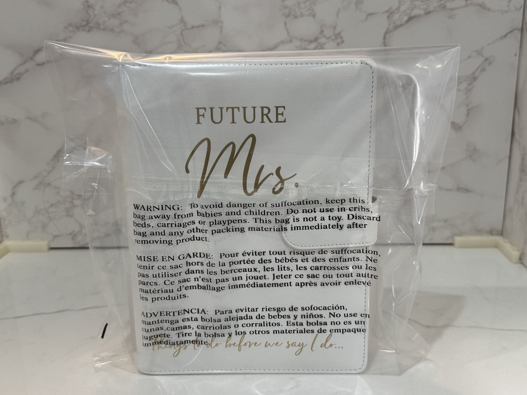 Wedding Planner Book and Organizer for The Bride White Faux Leather, Gold Foil
