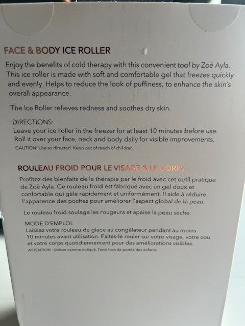 Zoe Ayla Face & Body Ice Roller, Soft Gel, Quick Freeze,Reduce Puff & RednessNIB