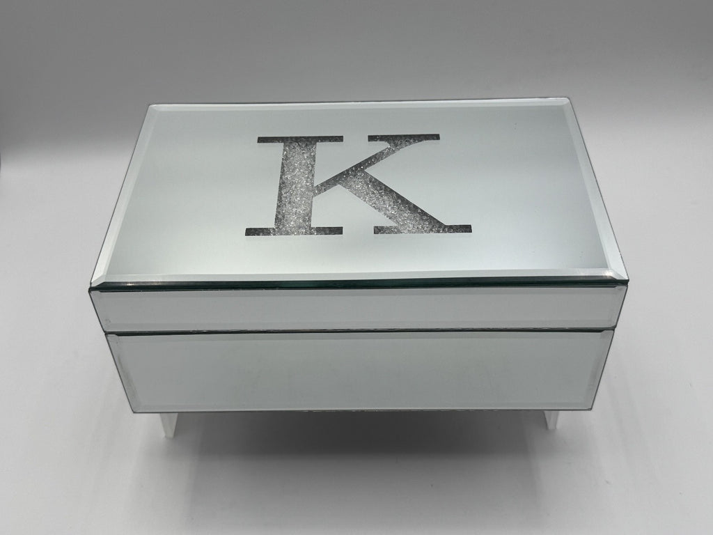 American Atelier Jewelry Monogrammed Mirrored Trinket Box Letter "K" 8x5 Pre-own