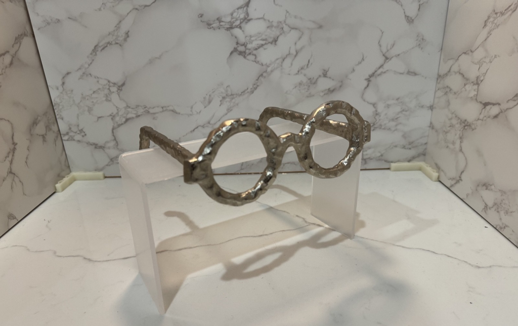 Silver Hammered Aluminium Eyeglass Spectacles Glasses Art Decor Sculpture, New