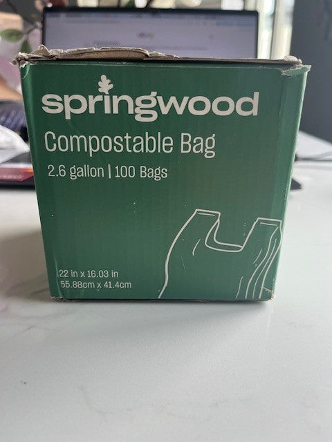 Springwood Compostable TRASH Bags 2.6 Gallon 100-Count 2.6 gal. Green Bags, NIB