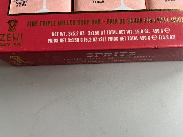 ZENI since 1938 Cocktail Soap SPRITZ Triple Milled ITALIAN 3 bars 5.2 oz each