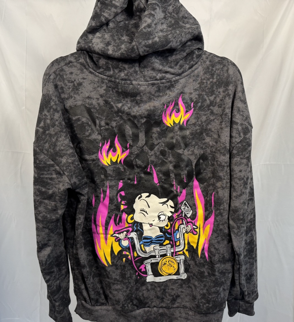 Betty Boop Hoodie Womens Small Motorcycle Club Los Angeles Gray Graphic Print