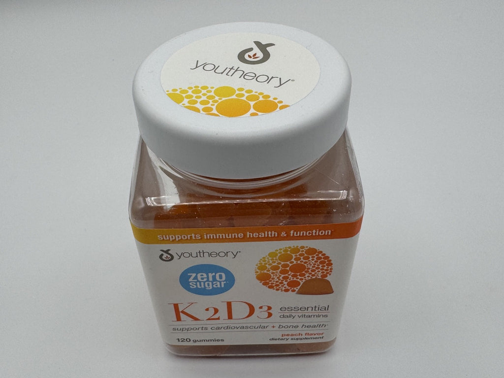Youtheory K2D3 Essential Daily Vitamins Peach 60 Vegetarian Capsules Exp 08/2026