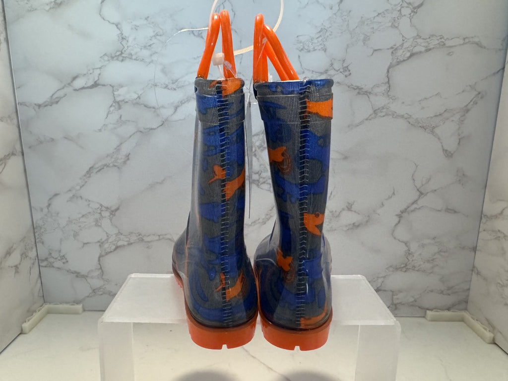 Lilly New York Rain Boots w/Handle Youth Size 8 Orange & Blue with Airplanes NEW