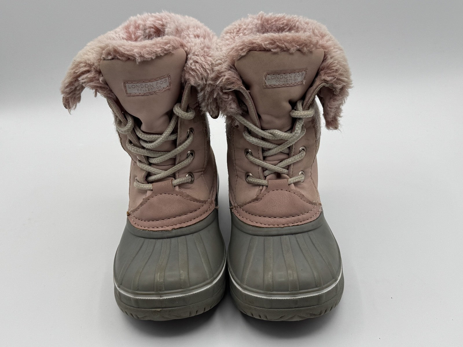 London Fog Collection Girls Lace Up Fleece Lined Snow Boots, Pink & Gray Size 10