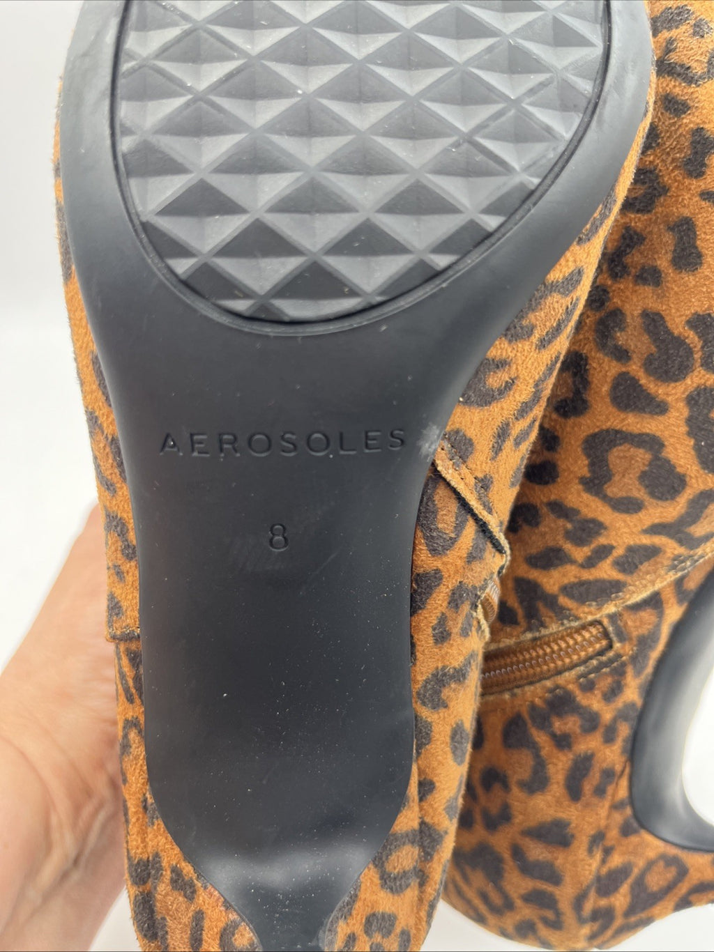 Aerosoles EDITH Leopard Print Zip Pointed Toe Ankle Fax Suede Heel Boot Sz.8 New