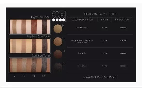 COASTAL SCENTS Go Palette CAIRO 12 Eye shadows MATTE & SHIMMERY w/Blender Brush