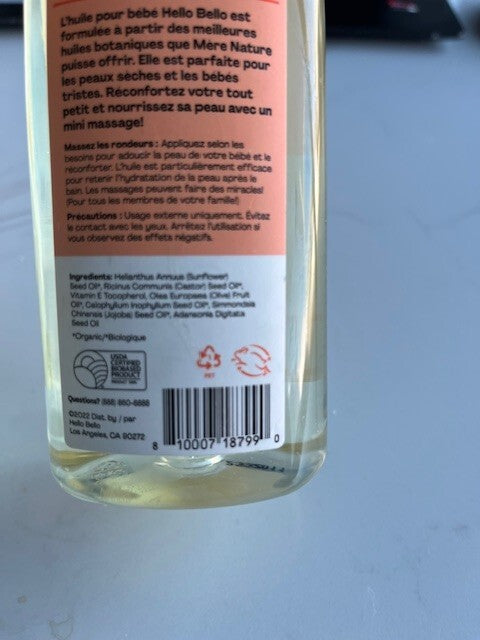 Hello Bello Premium Baby Oil Lightweight Nourishing Softening Plant Based 9.5 oz