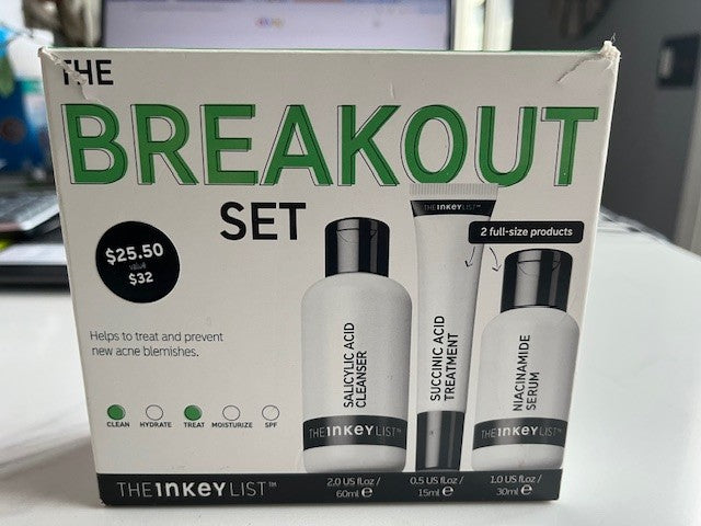 The INKEY List The Breakout 3-Pc Set Acne Skin Acid Treatment Cleanser Serum NIB