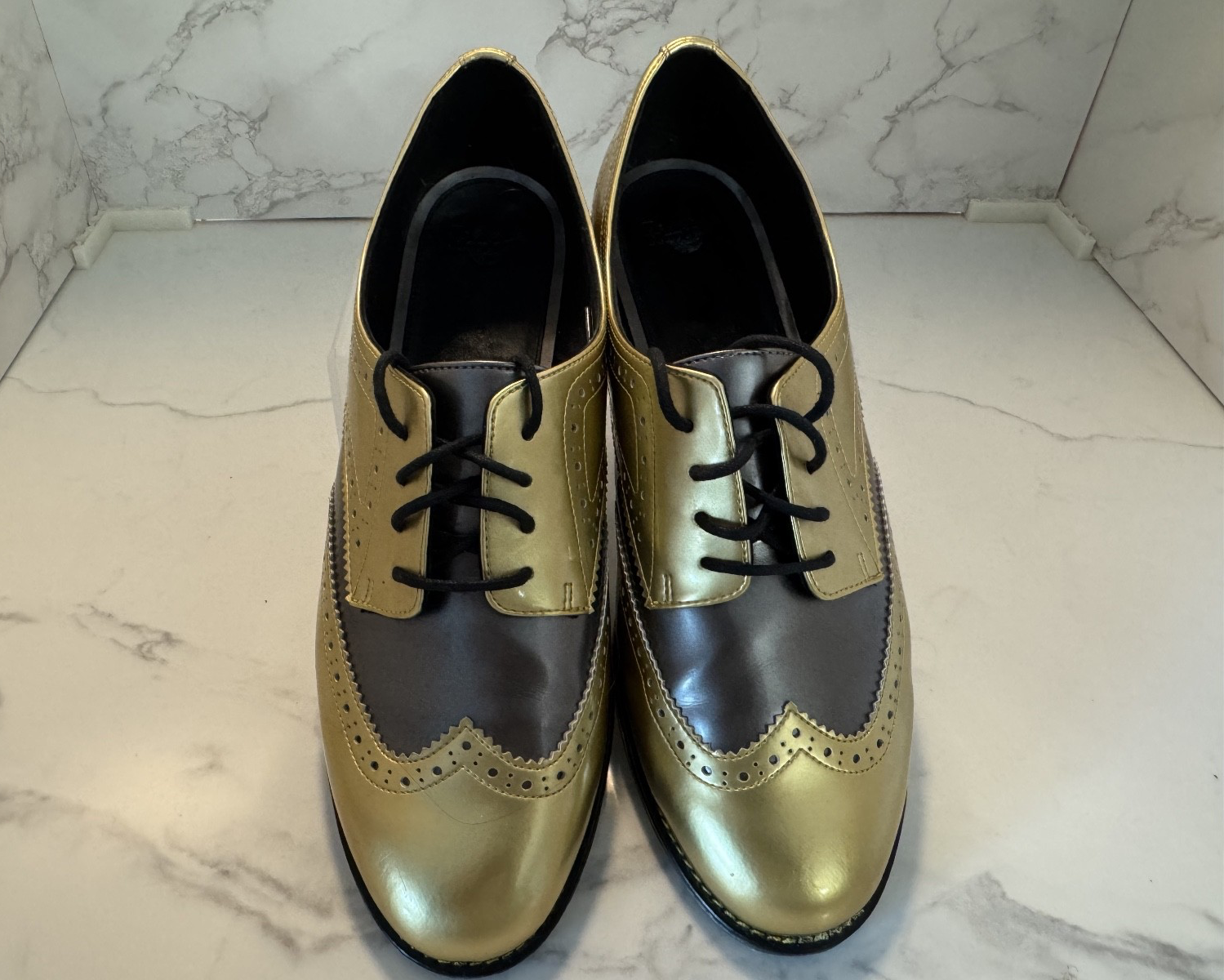 Doc Martens Gastby Polina Wingtip Oxfords Air Cushion Gold & Platinum Size 11