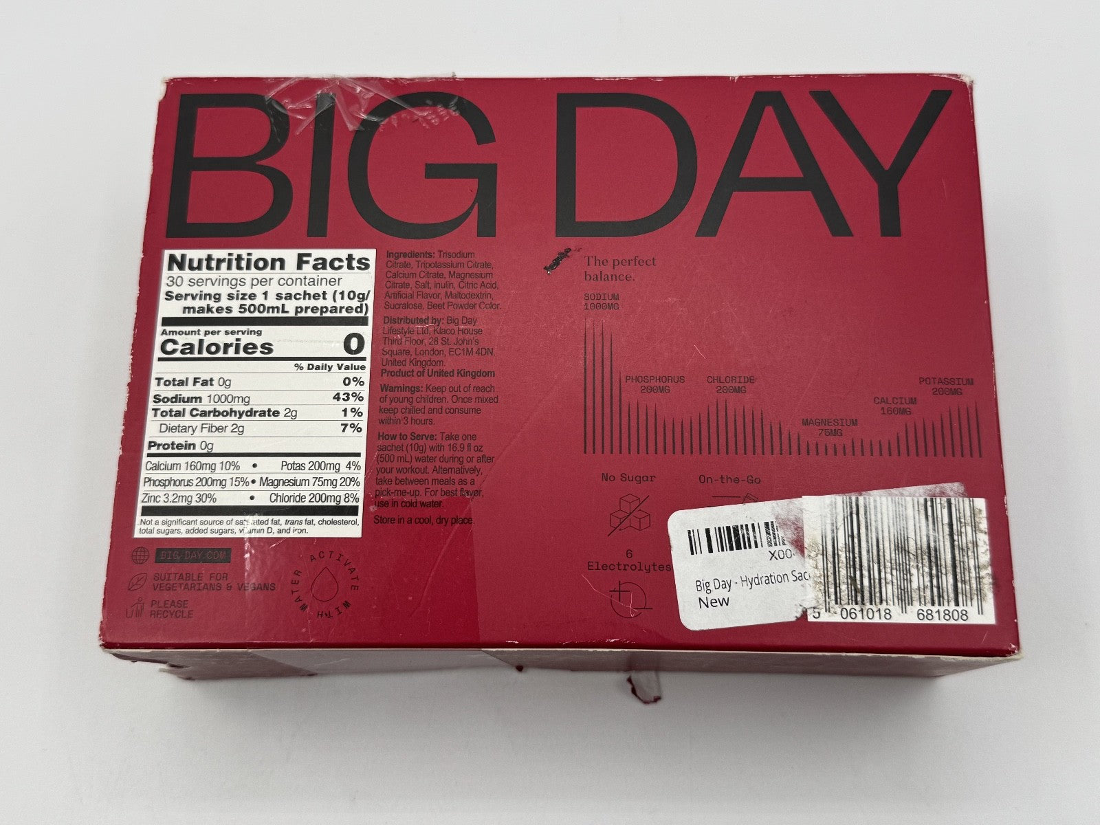 Big Day Instant Hydration Electrolytes Powder Packs Raspberry Drink Mix 24 pk.