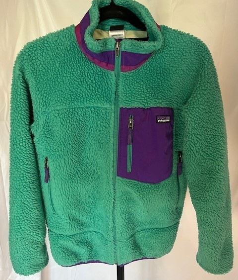 Patagonia Girls Youth Size 12, RETRO-X Sherpa coat, Green/Purple- Pre-owned