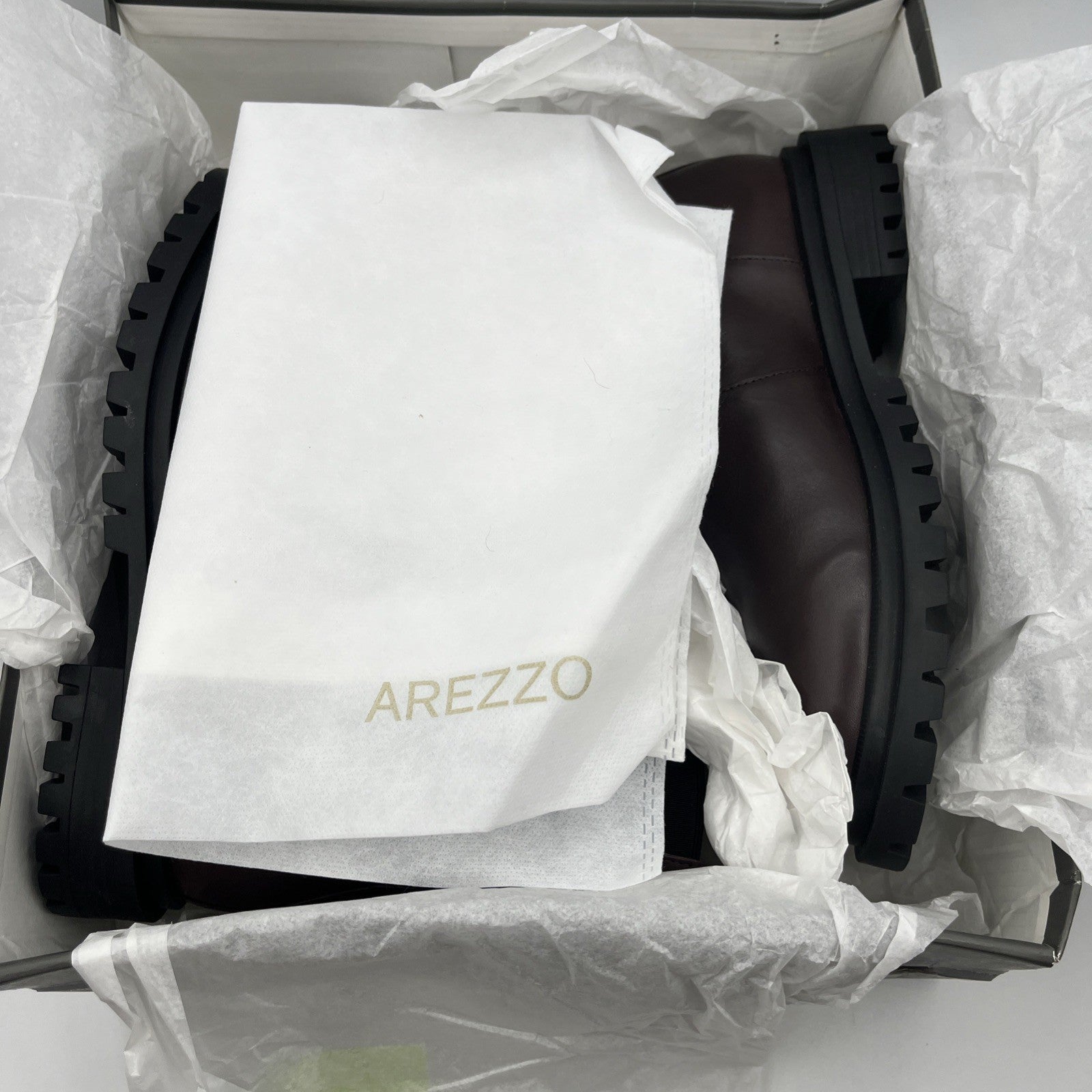 Arezzo Bota Salto Baixo Couros Atanado Soft Grape Brown Leather NIB Size 7.5 003