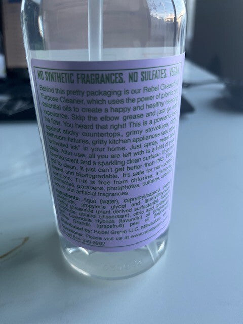 Rebel Greens All Purpose Room Spray Lavender & Grapefruit 16oz Sulfate Free NEW